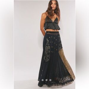 NWT Free People Audrina Black and Gold Maxi Skirt